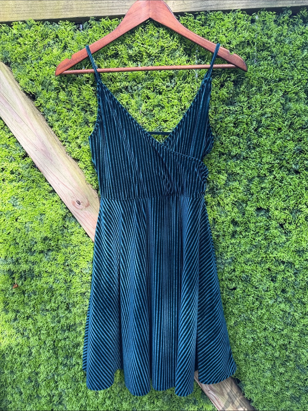 Forever 21 Teal Striped Velvet Mini Slip Dress
